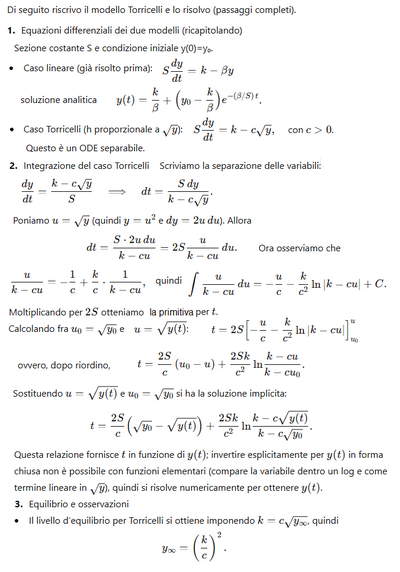 Equazione differenziale vasca 2 