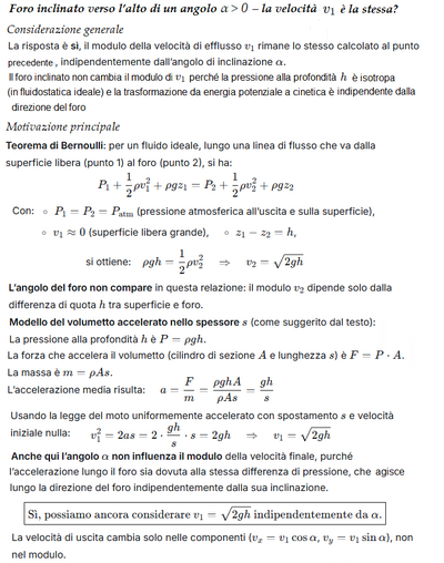 167   Fluidostatica Calcolo getto d'acqua inclinato 2 
