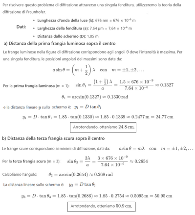 Calcolo distanze frange diffrazione fenditura