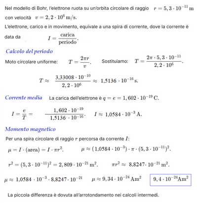Calcolo momento magnetico elettrone Bohr