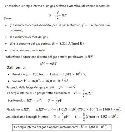 Calcolo energia interna gas 