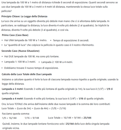 Calcolo tempo esposizione con due lampade Spiegazione fisica 1