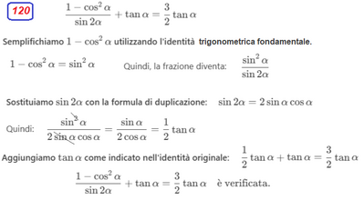 Verifica identità trigonometriche con formule di duplicazione 120 