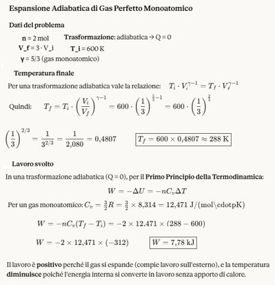 Espansione adiabatica di gas perfetto monoatomico 