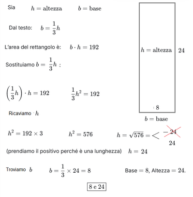 Calcolo base e altezza rettangolo 