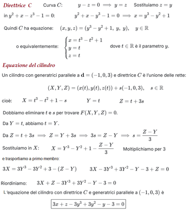 Equazione cartesiana del cilindro con direttrice data 2