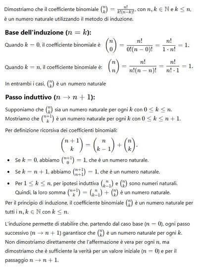 Dimostrazione che il coefficiente binomiale  è un  numero intero