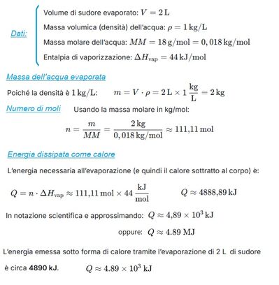 Calcolo energia evaporazione sudore 