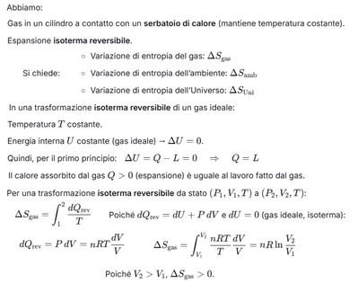 Calcolo entropia gas e ambiente reversibile 1