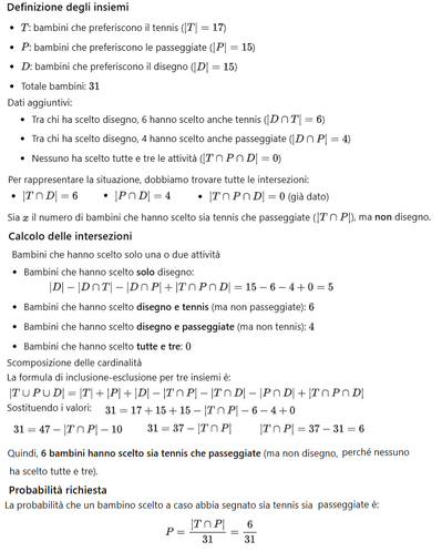 Calcolo probabilità preferenze bambini estivi 3 