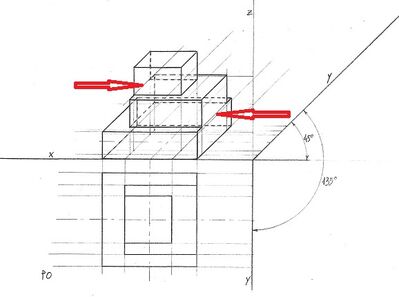 3 parallelepipedi sovrammessi assonometria cavaliera 2
