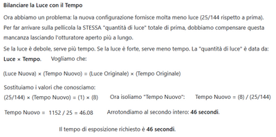 Calcolo tempo esposizione con due lampade Spiegazione fisica 2