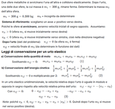 209   Calcolo massa sfera ferma in collisione elastica 1 