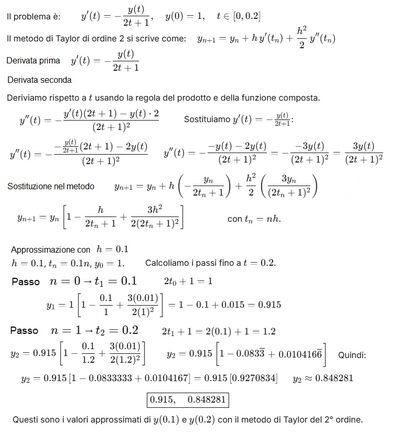 Soluzione problema differenziale con Taylor ordine 2 ]