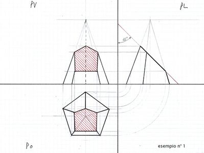 Sezionamento piramide pentagonale es. 1