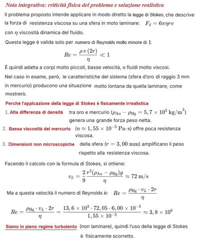 Calcolo velocità limite sfera oro mercurio 2 