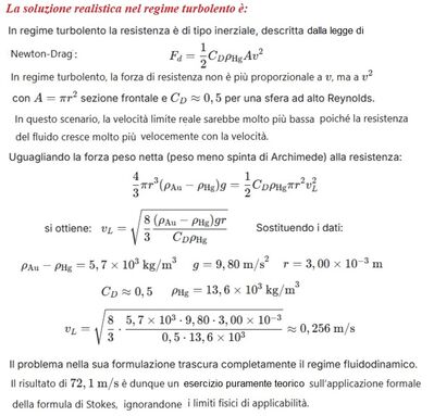 Calcolo velocità limite sfera oro mercurio 3 