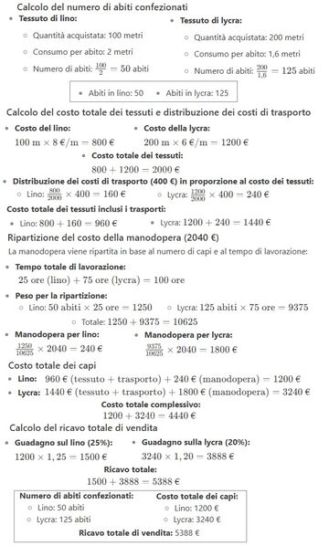 Costo e ricavo abiti