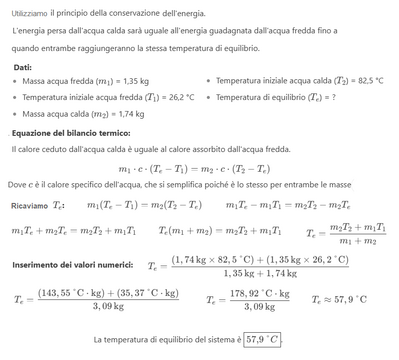 Temperatura di equilibrio calorimetro