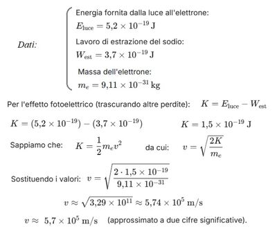 Calcolo velocità elettrone estratto 
