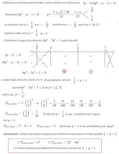 Probabilità trasmissione bit con codice correttore 2