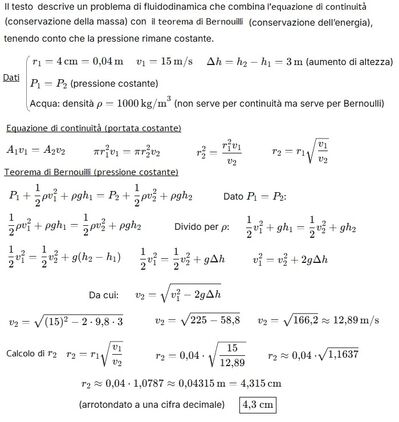 Calcolo raggio tubo con Bernoulli 2