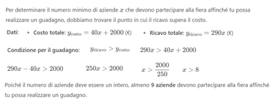 Calcolo numero minimo aziende per guadagno 