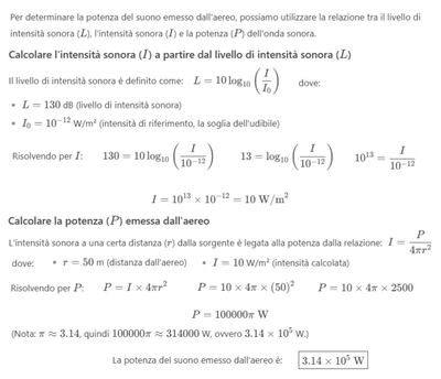 Calcolo potenza suono aereo decollo