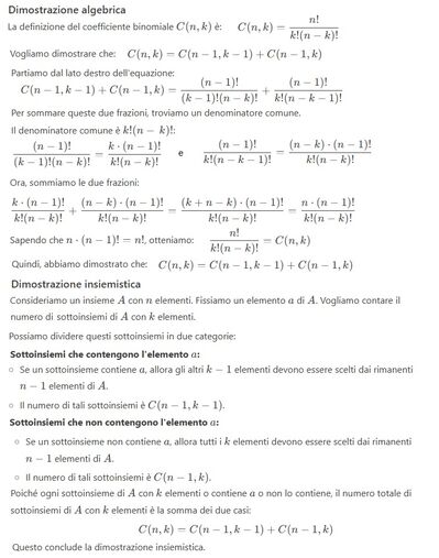 Dimostrazione  uguaglianza Combinatoria