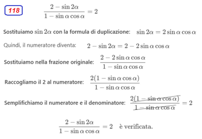 Verifica identità trigonometriche con formule di duplicazione 118 