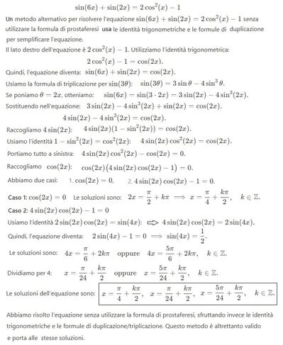 Equazione goniometrica senza uso formula di prostaferesi