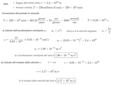 Calcolo accelerazione e velocità solare 