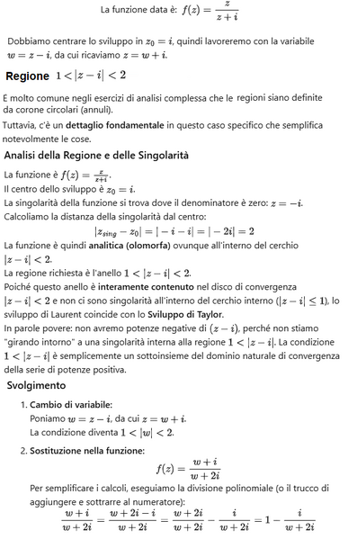 Sviluppo in serie di Laurent con z i compresa fra 1 e 2 a