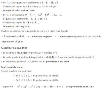 Classificazione di una quadrica  iperboloide a una falda 3 