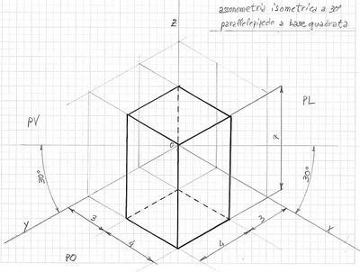 parallelepipedo a base quadrata assonometria isometrica 30°