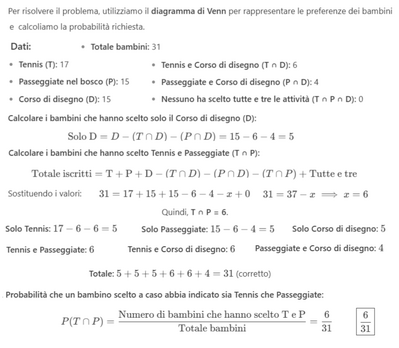 Calcolo probabilità preferenze bambini estivi 1 