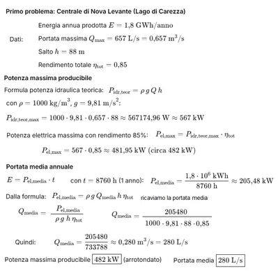 Calcolo potenza e portata impianti idroelettrici 1 