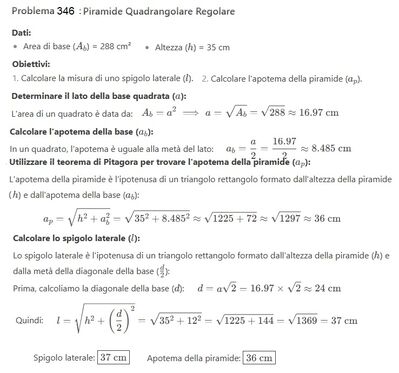 Spigolo e apotema piramide quadrangolare