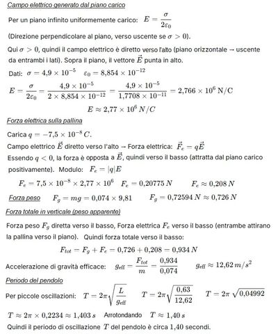 Calcolo periodo pendolo con campo elettrico 2 