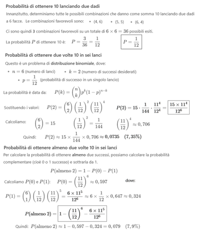 Calcolo probabilità con due dadi