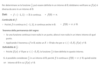 Continuità e definizione di 1su f in 0 alternativa 