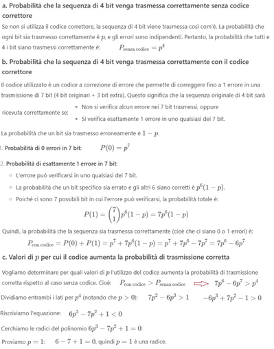 Probabilità trasmissione bit con codice correttore 1
