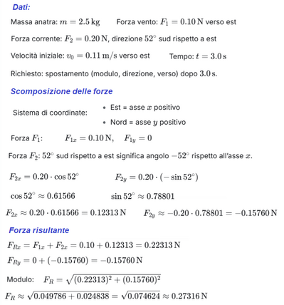 Calcolo spostamento anatra con forze 1 