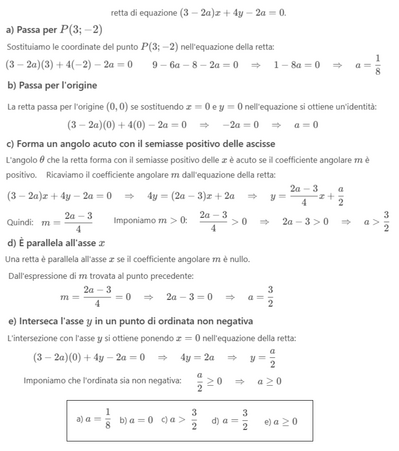 Determinazione valori di a per retta condizioni