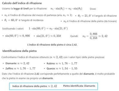 Identificazione pietra con indice rifrazione 1