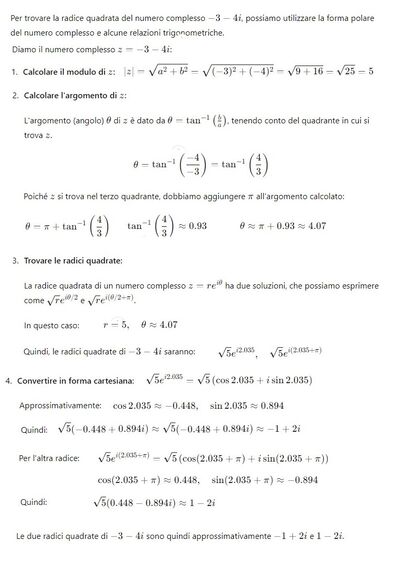 Radici quadrate numero complesso. 2