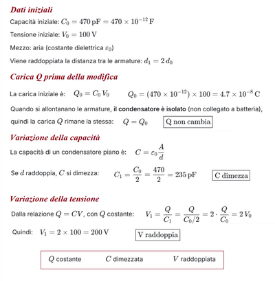 Cambiamenti carica, capacità, tensione condensatore 