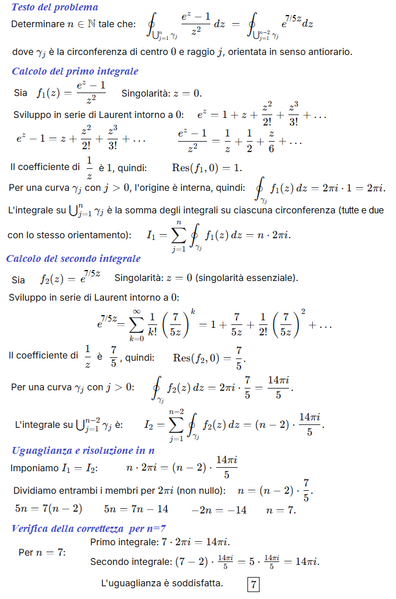 n tale che sono uguali gli integrali curvilinei in campo complesso   