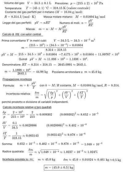 Calcolo massa metano con incertezza 