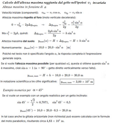 167   Fluidostatica Calcolo getto d'acqua inclinato 3 